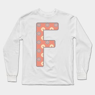 MONOGRAM LETTER F PINK FLORAL TYPOGRAPHY DESIGN Long Sleeve T-Shirt